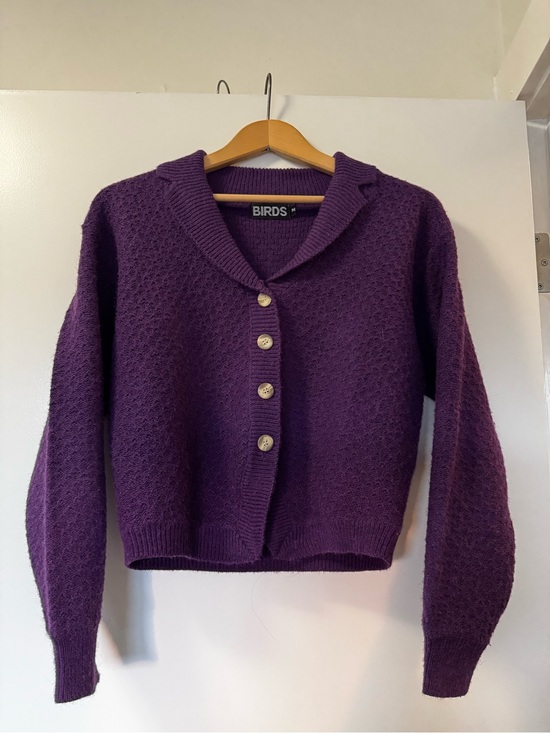 Birds Of North America Sweaters - Birds of North America Chat Purple Chunky Knit Collared Cardigan Sweater medium